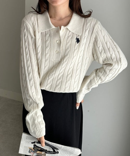 日本直送【U.S. POLO ASSN.】Soft Cable Knit Polo Pullover - 8 Colors
