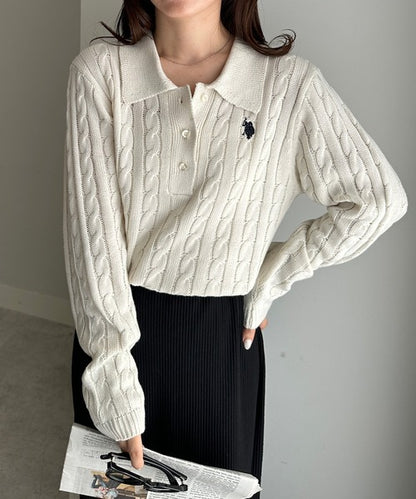 日本直送【U.S. POLO ASSN.】Soft Cable Knit Polo Pullover - 8 Colors