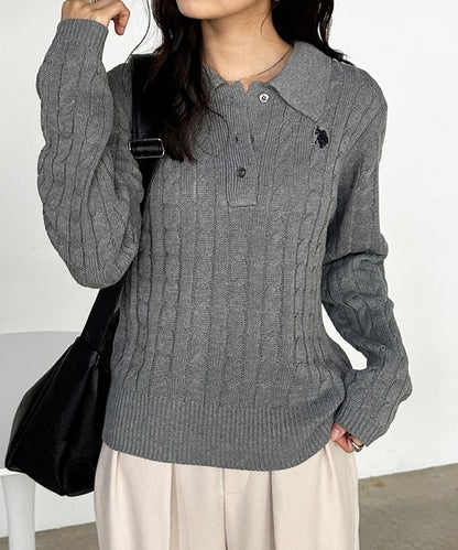 日本直送【U.S. POLO ASSN.】Soft Cable Knit Polo Pullover - 8 Colors