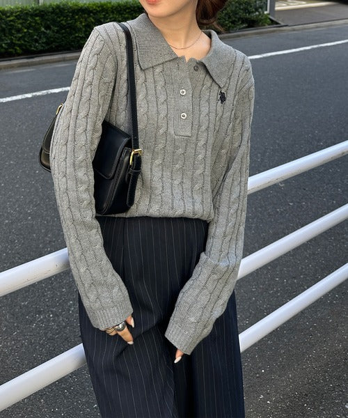 日本直送【U.S. POLO ASSN.】Soft Cable Knit Polo Pullover - 8 Colors