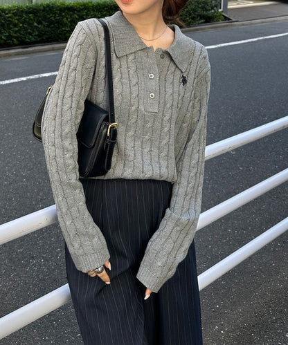 日本直送【U.S. POLO ASSN.】Soft Cable Knit Polo Pullover - 8 Colors
