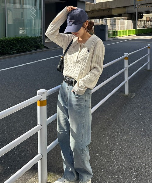 日本直送【U.S. POLO ASSN.】Soft Cable Knit Polo Pullover - 8 Colors