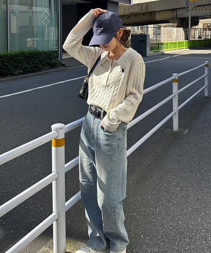 日本直送【U.S. POLO ASSN.】Soft Cable Knit Polo Pullover - 8 Colors