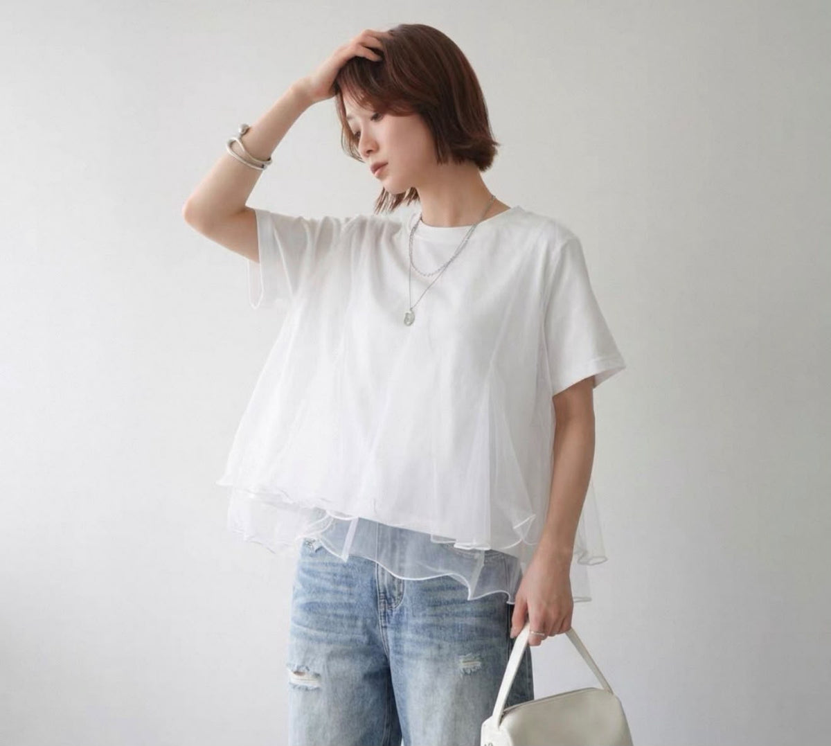 韓國直送Sheer Wave Peplum Tee