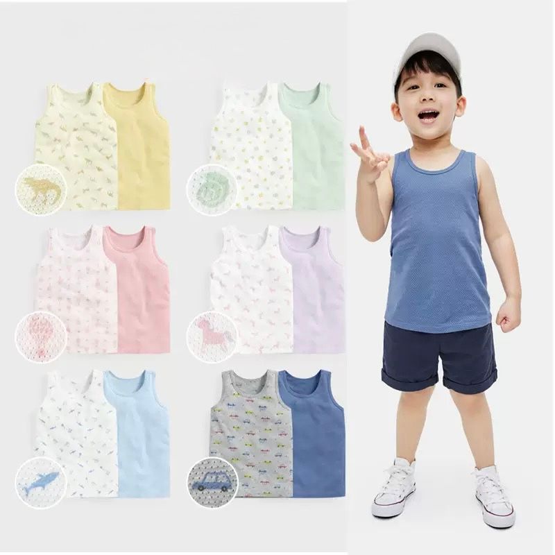 🌟售完即止🌟日系網眼純棉卡通背心 (1組2入)  ( 🚚貨期 4-6星期 )