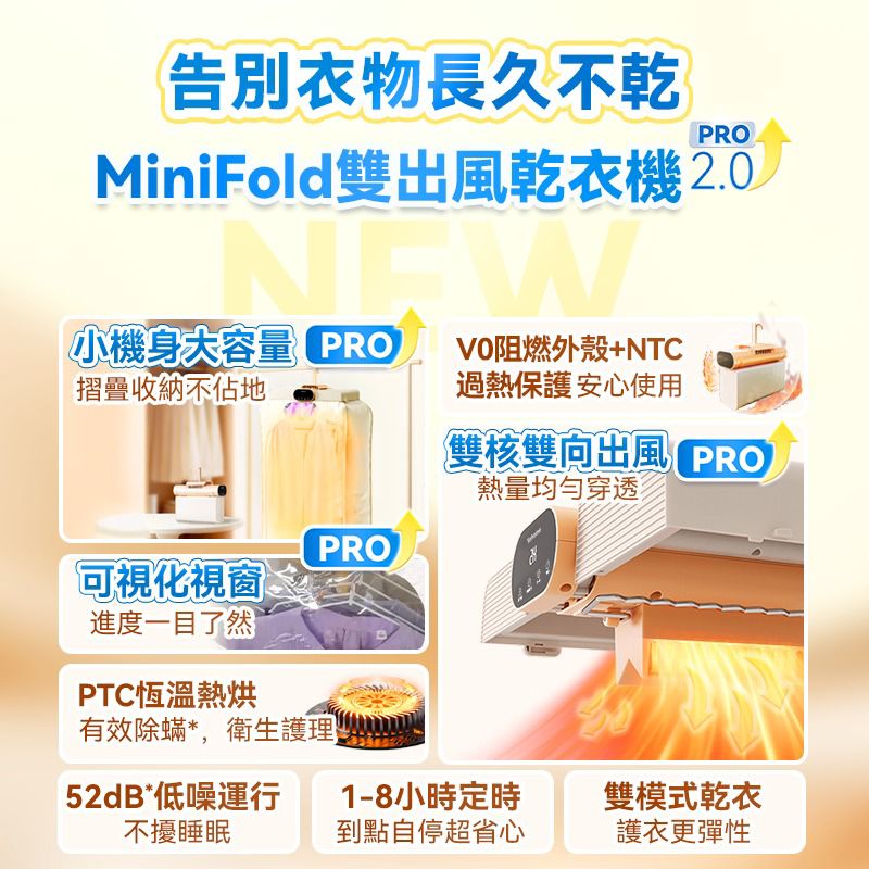 💥💥【全新上市】日本Yohome MiniFold雙出風速乾雙模護衣可視窗低噪免安裝可移動烘乾機 PRO 2.0