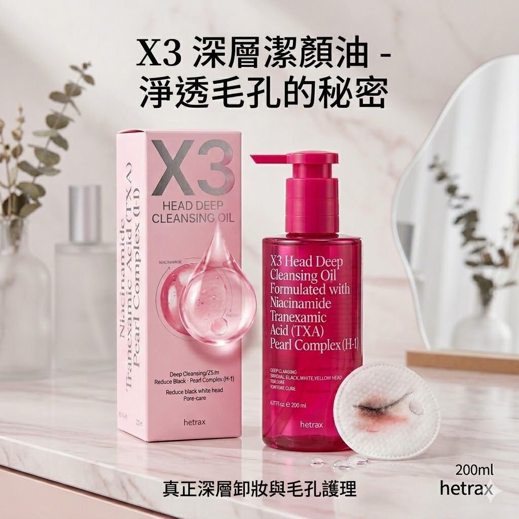 Hetras X3 深層潔顏油 200ml —— 淨透毛孔與發光肌的秘密