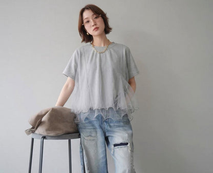 韓國直送Sheer Wave Peplum Tee