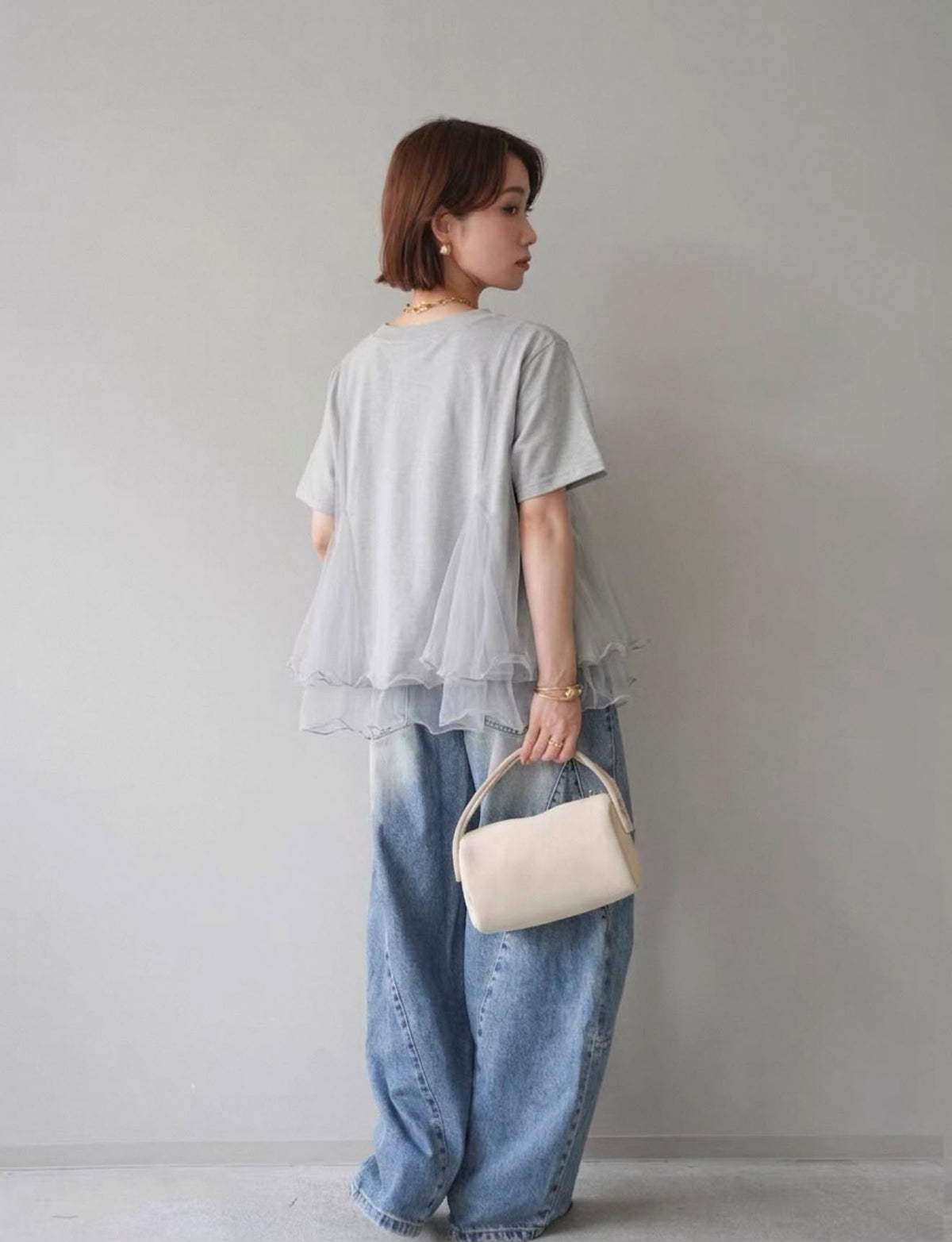 韓國直送Sheer Wave Peplum Tee