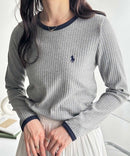RL Ribbed Fabric Contrast Long Sleeve Tee - HLY & CHOCCICO