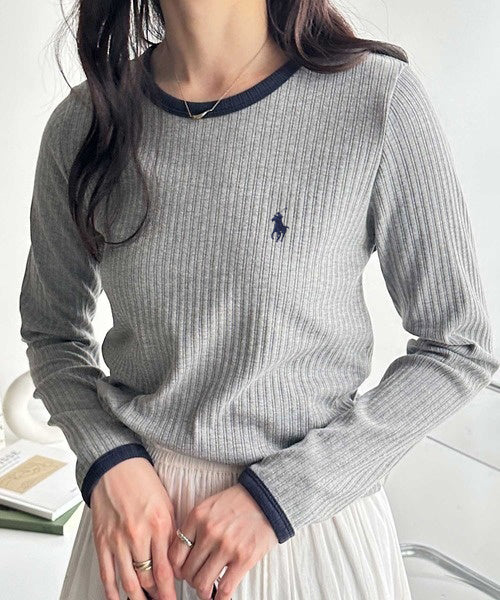 RL Ribbed Fabric Contrast Long Sleeve Tee - HLY & CHOCCICO