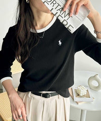 RL Ribbed Fabric Contrast Long Sleeve Tee - HLY & CHOCCICO
