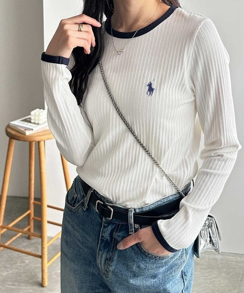 RL Ribbed Fabric Contrast Long Sleeve Tee - HLY & CHOCCICO