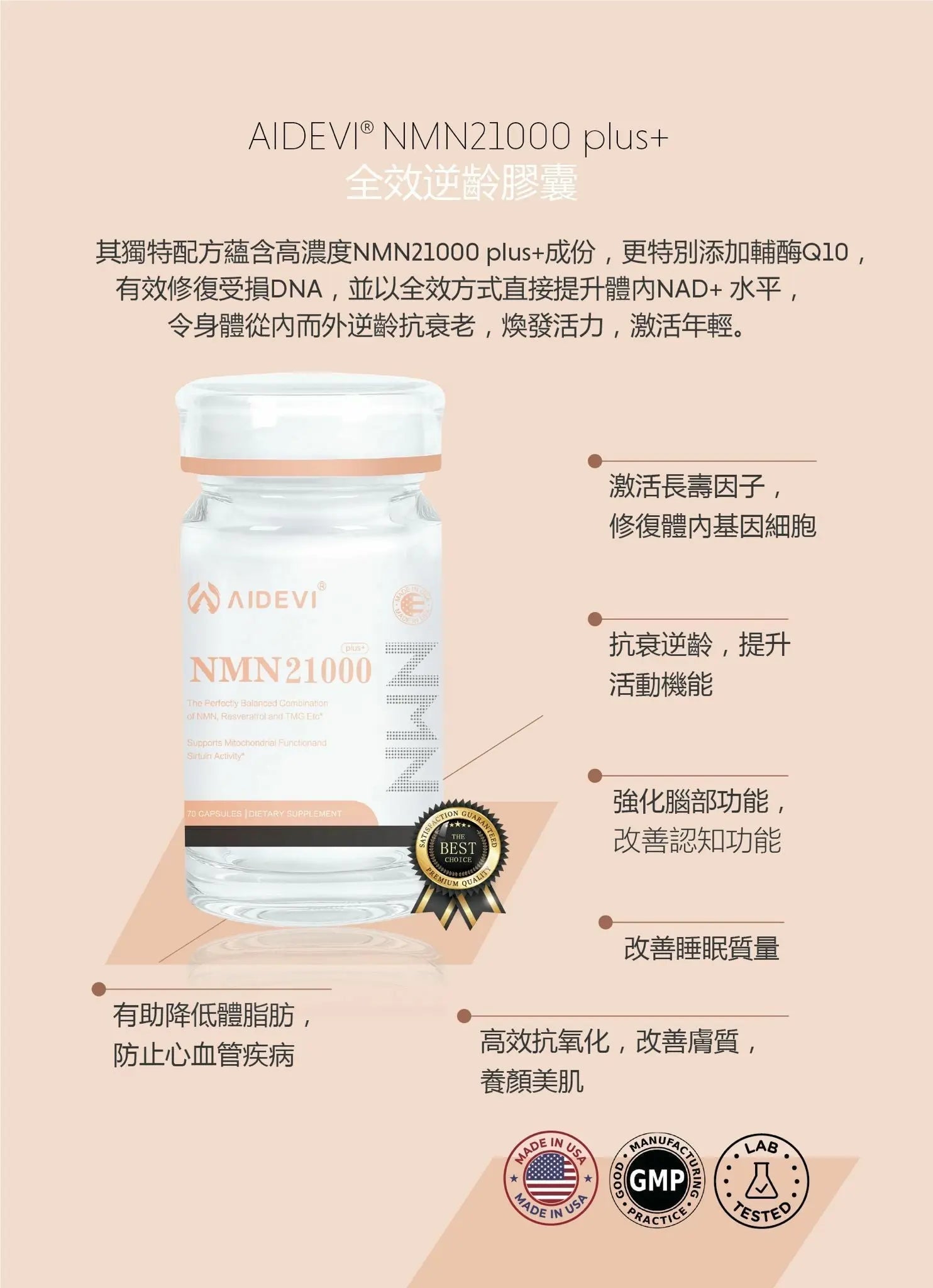 AIDEVI NMN 21000+ 升級逆齡補充劑 60粒｜美國製造｜全新升級提升 - HLY & CHOCCICO