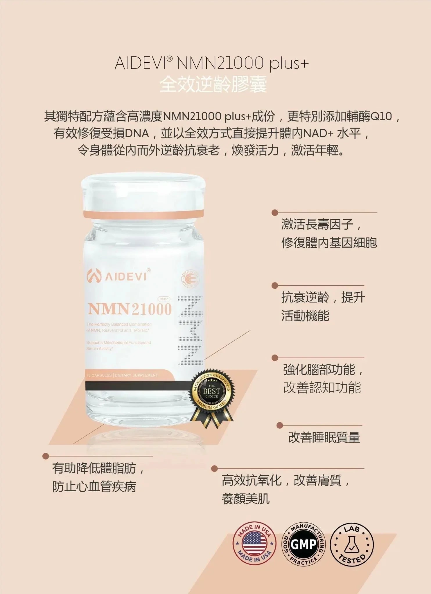 AIDEVI NMN 21000+ 升級逆齡補充劑 60粒｜美國製造｜全新升級提升 - HLY &amp; CHOCCICO