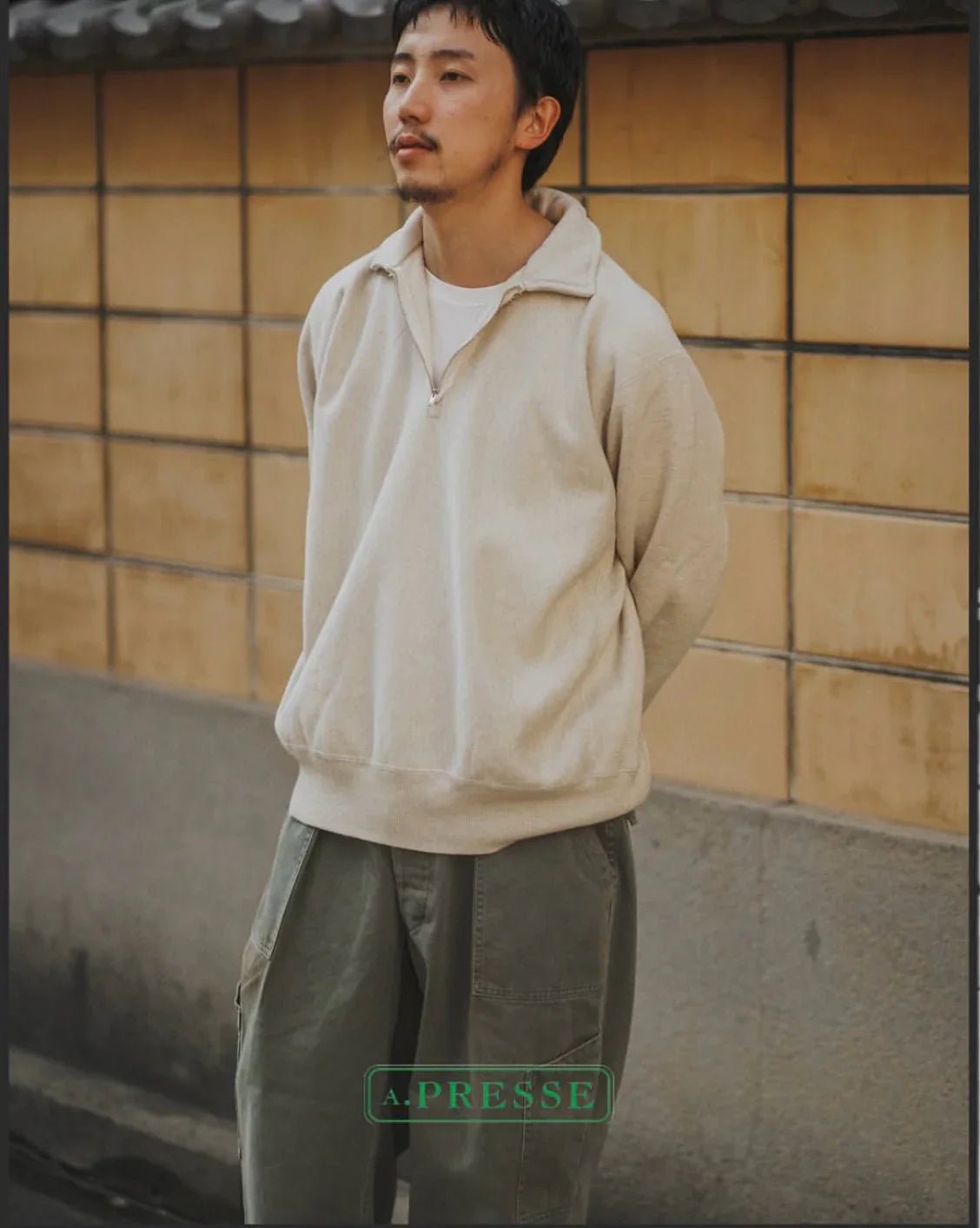 A.PRESSE Vintage Half Zip Sweat Shirt - HLY &amp; CHOCCICO