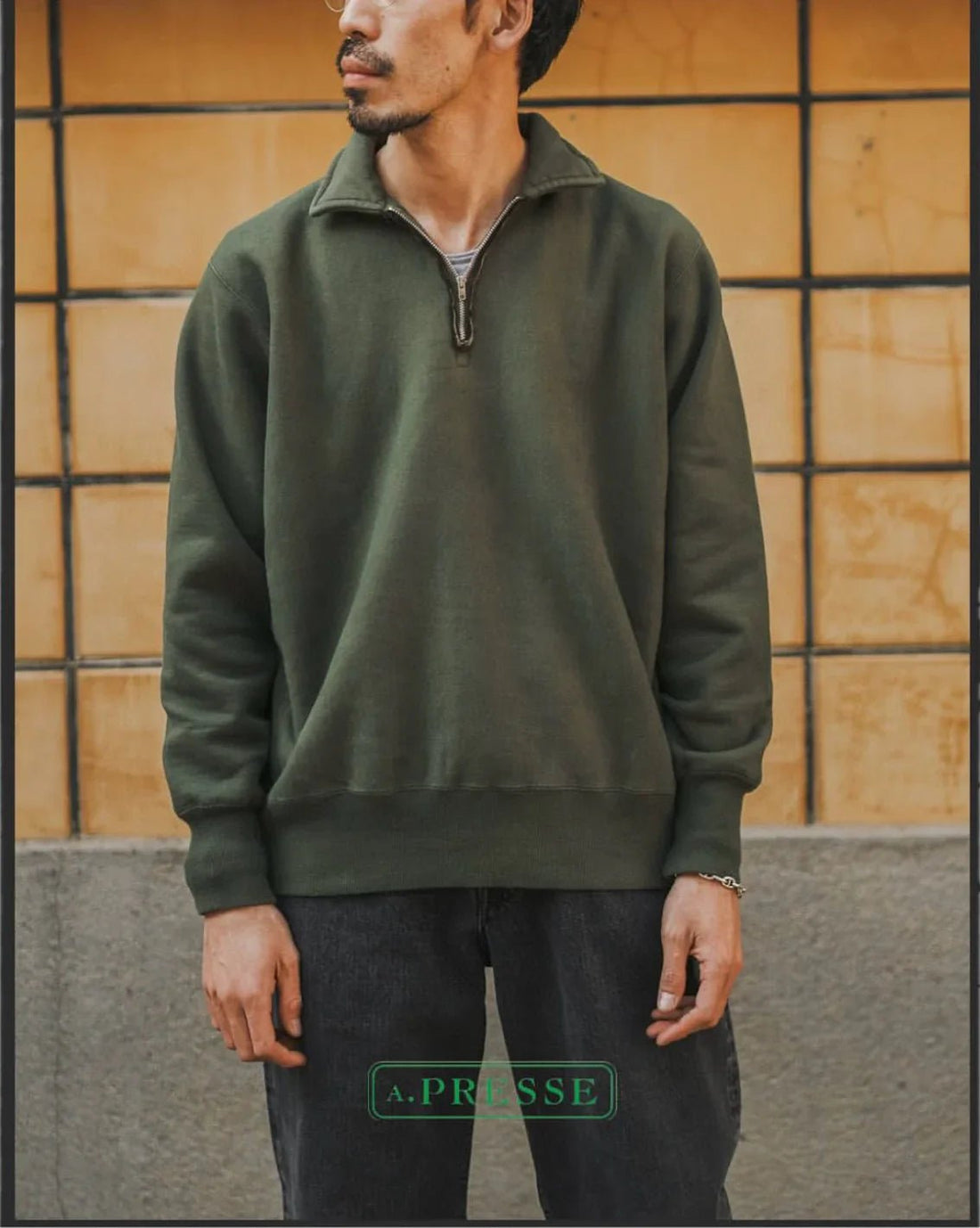 A.PRESSE Vintage Half Zip Sweat Shirt - HLY &amp; CHOCCICO