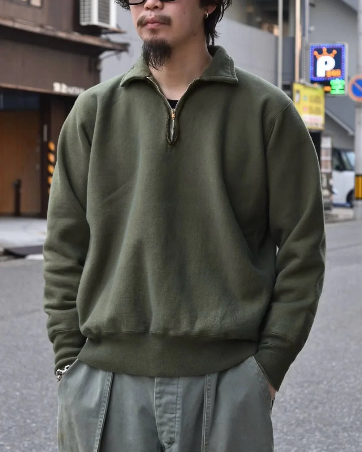 A.PRESSE Vintage Half Zip Sweat Shirt - HLY &amp; CHOCCICO