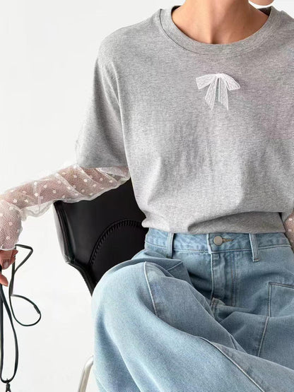 韓國直送Basic lace bow Tee - HLY &amp; CHOCCICO