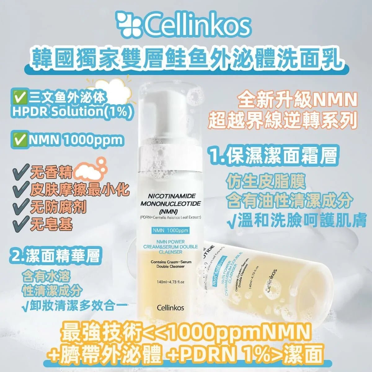 Cellinkos <1000ppmNMN+臍帶外泌體 +PDRN>潔面 - HLY &amp; CHOCCICO