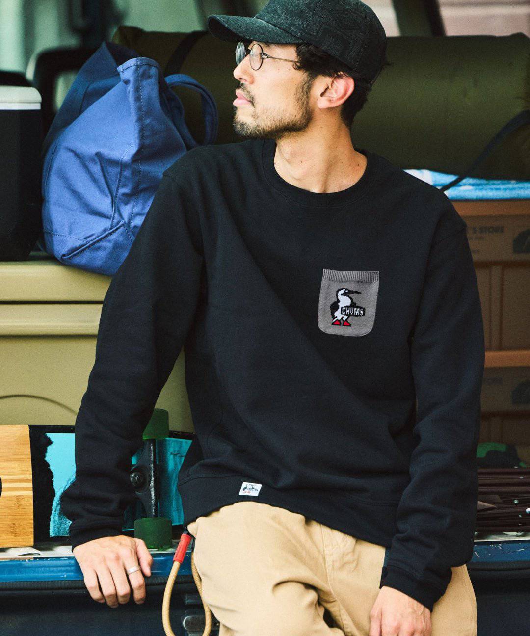 CHUMS 別注 Booby Bird Knit Pocket Sweatshirt - HLY & CHOCCICO