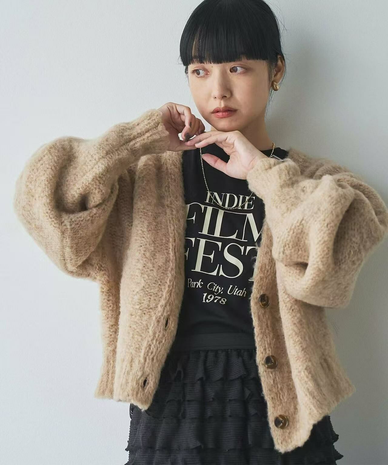 日本直送Coen Melange brushed short knit cardigan