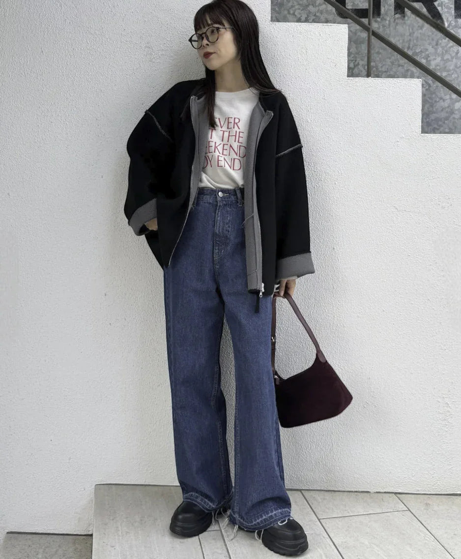 日本直送Double Zip Color Scheme yak like knit cardigan - HLY &amp; CHOCCICO