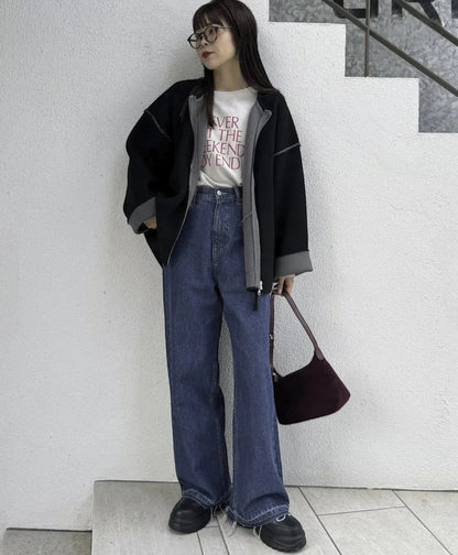 日本直送Double Zip Color Scheme yak like knit cardigan - HLY &amp; CHOCCICO