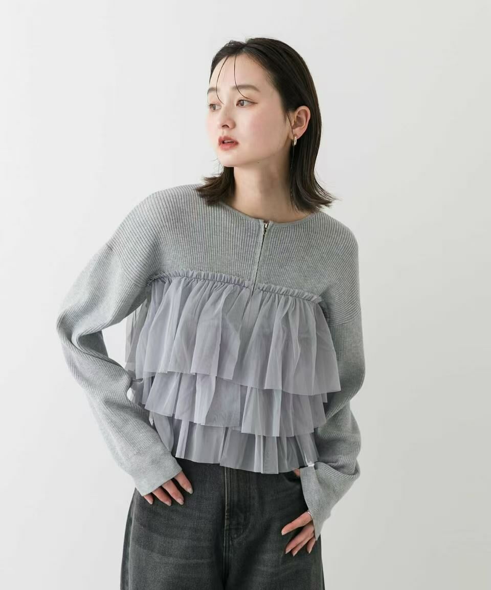 日本直送Double Zip Frill Knit Cardigan - HLY & CHOCCICO