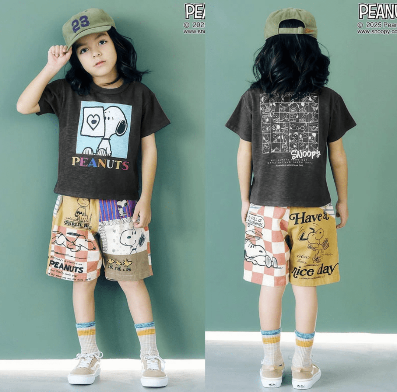 日本直送F.O.KIDS PEANUTS Collaboration Fade  Patterns  Tee HLY & CHOCCICO