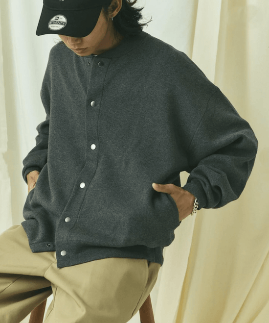日本直送 限量版 FREAK'S STORE SweatLike Knit Crew Neck Snap Cardigan