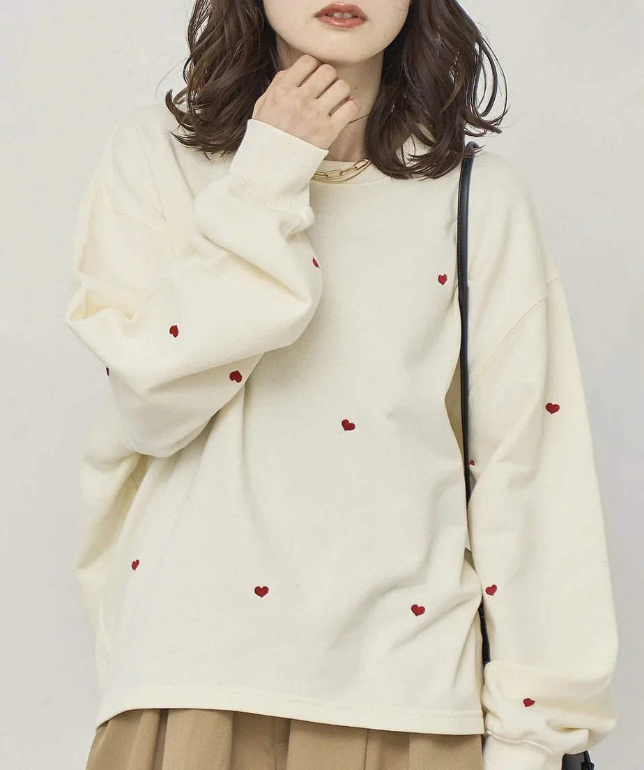 日本直送 Heart Embroidered Lining Sweat Pullover - HLY &amp; CHOCCICO