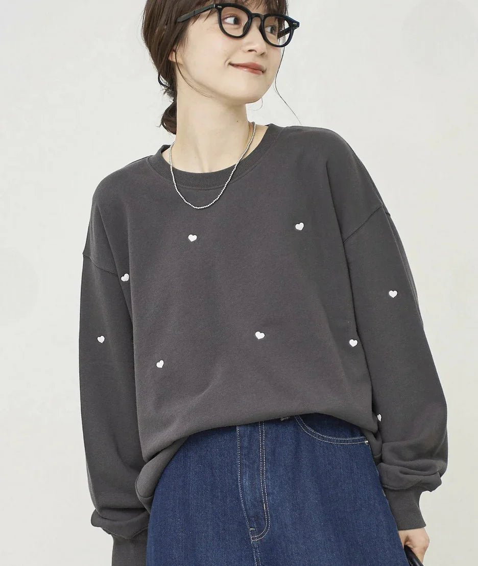 日本直送 Heart Embroidered Lining Sweat Pullover - HLY &amp; CHOCCICO