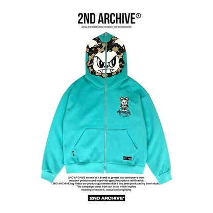 韓國直送🇰🇷 2ND ARCHIVE Angry Camo Bear Pulhood Zip -up HLY &amp; CHOCCICO