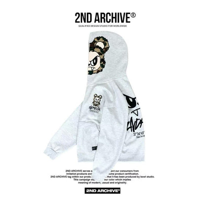 韓國直送🇰🇷 2ND ARCHIVE Angry Camo Bear Pulhood Zip -up HLY &amp; CHOCCICO