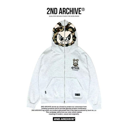 韓國直送🇰🇷 2ND ARCHIVE Angry Camo Bear Pulhood Zip -up HLY &amp; CHOCCICO