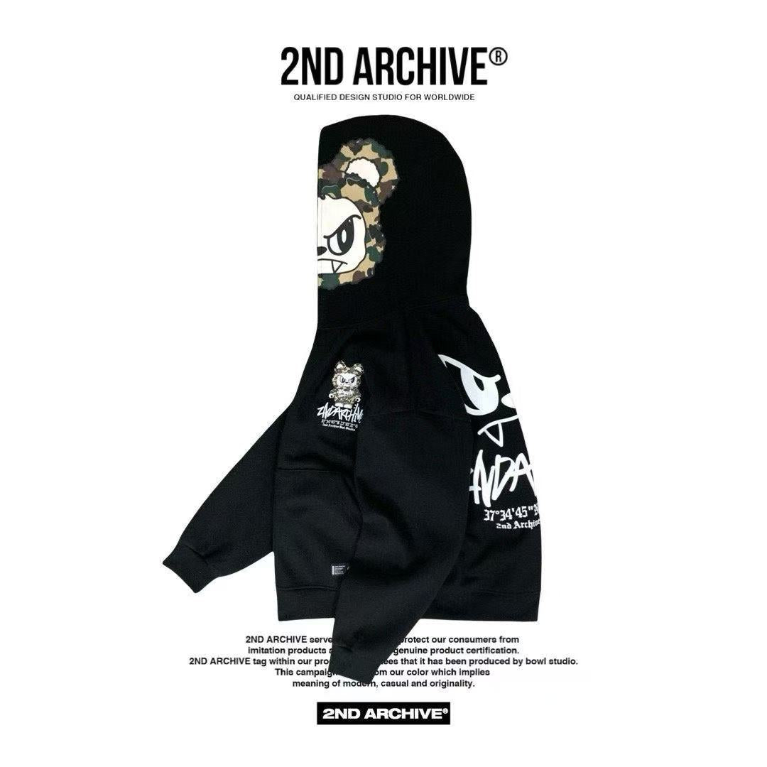 韓國直送🇰🇷 2ND ARCHIVE Angry Camo Bear Pulhood Zip -up HLY &amp; CHOCCICO