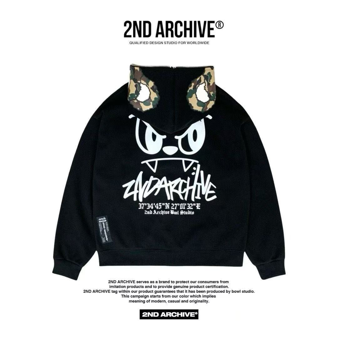 韓國直送🇰🇷 2ND ARCHIVE Angry Camo Bear Pulhood Zip -up HLY &amp; CHOCCICO