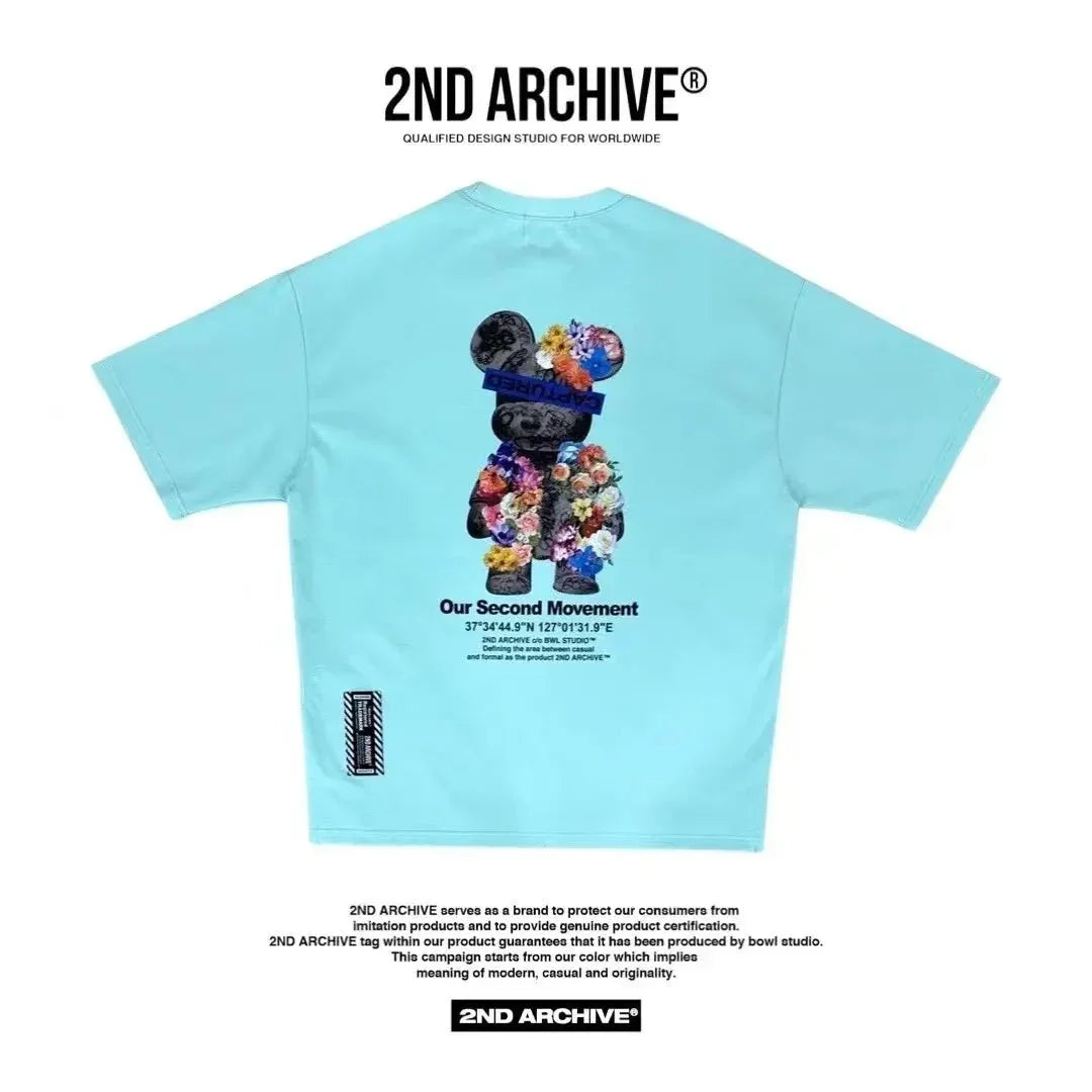 韓國直送🇰🇷 2ND ARCHIVE Bear flower T-shirt - 4 Color - HLY &amp; CHOCCICO