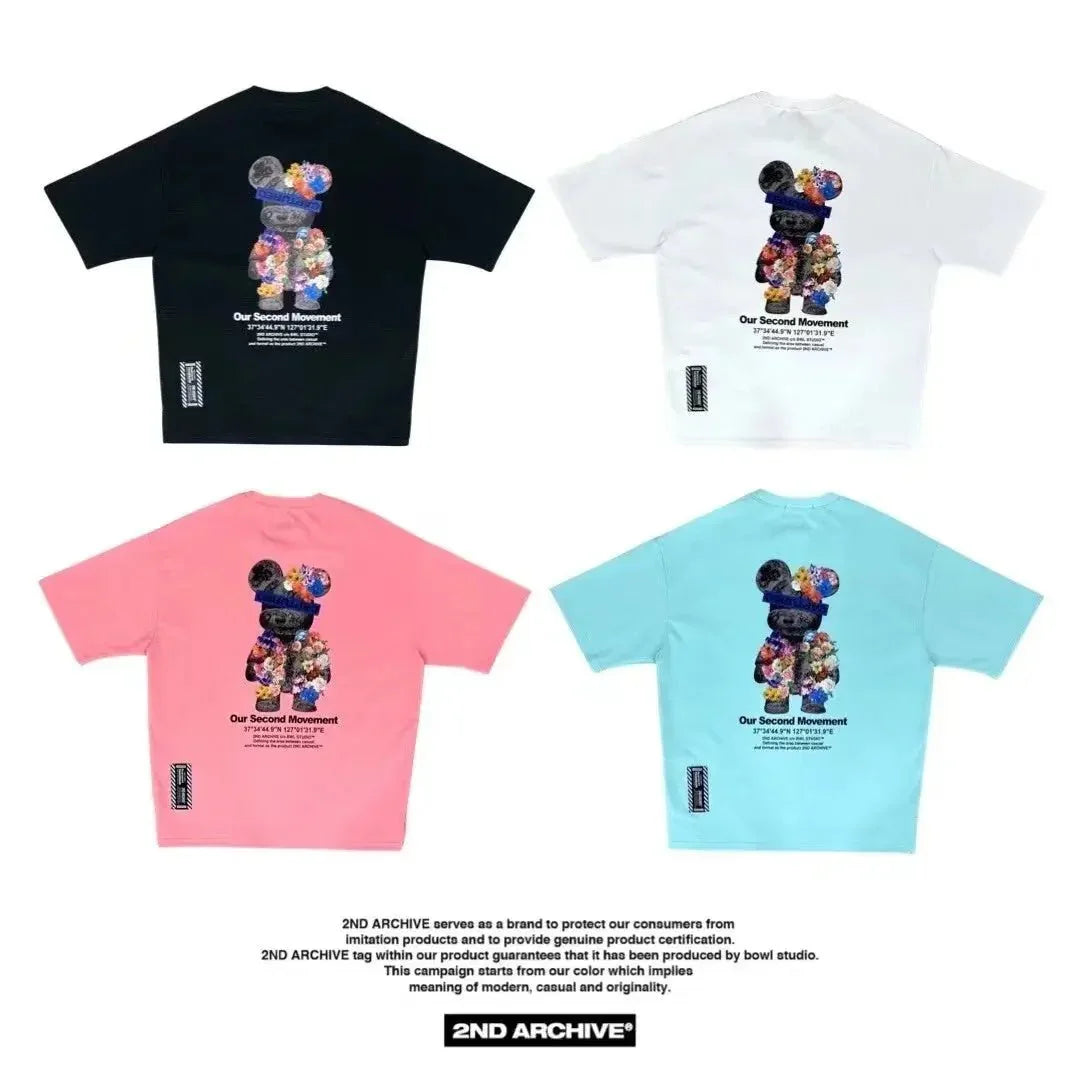韓國直送🇰🇷 2ND ARCHIVE Bear flower T-shirt - 4 Color - HLY &amp; CHOCCICO