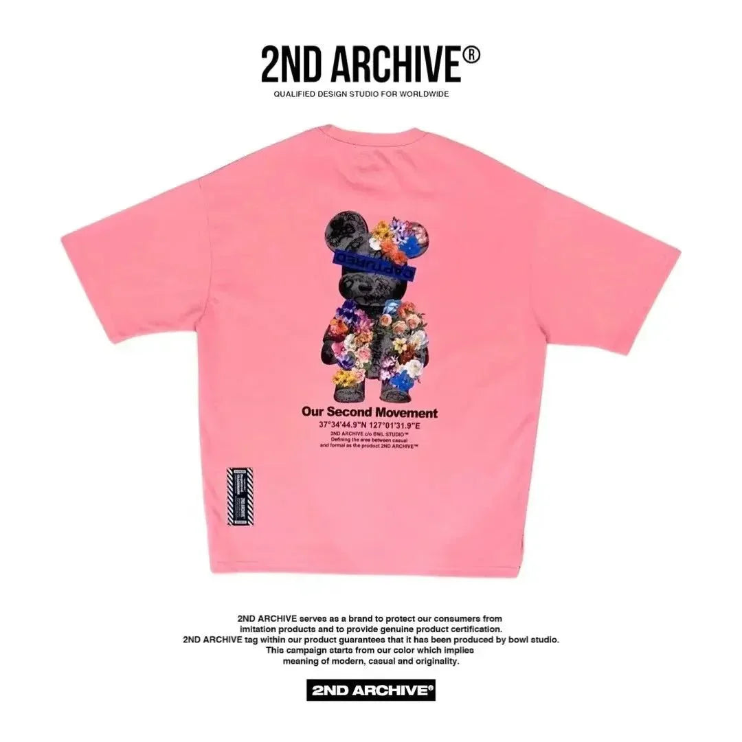 韓國直送🇰🇷 2ND ARCHIVE Bear flower T-shirt - 4 Color - HLY &amp; CHOCCICO