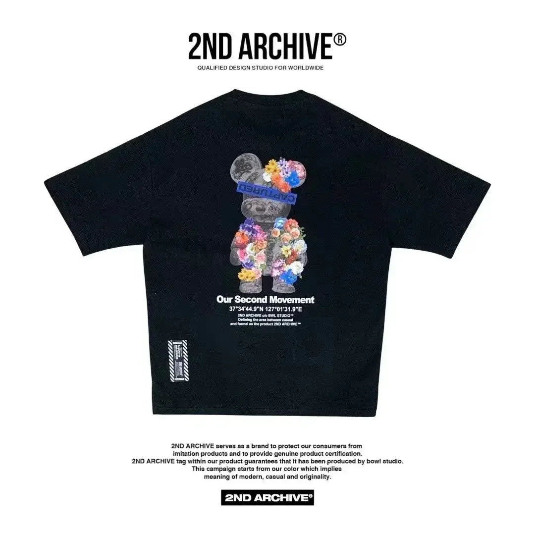 韓國直送🇰🇷 2ND ARCHIVE Bear flower T-shirt - 4 Color - HLY &amp; CHOCCICO