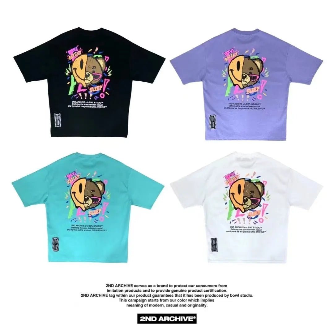 韓國直送🇰🇷 2ND ARCHIVE Half and half bear smile T-shirt -4 Color - HLY &amp; CHOCCICO