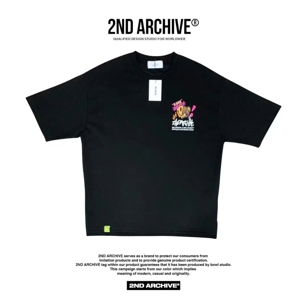 韓國直送🇰🇷 2ND ARCHIVE Half and half bear smile T-shirt -4 Color - HLY &amp; CHOCCICO