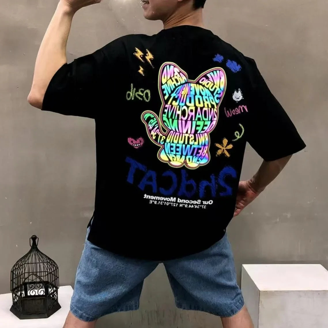 韓國直送 2ND ARCHIVE Lettering Cat Tee - HLY &amp; CHOCCICO