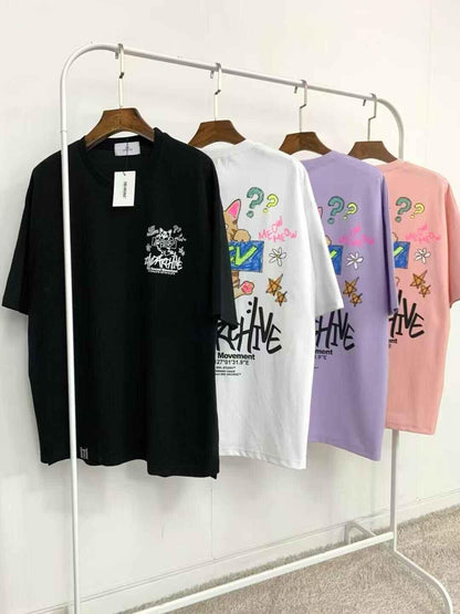 Colorful cat graphic T-shirts with &