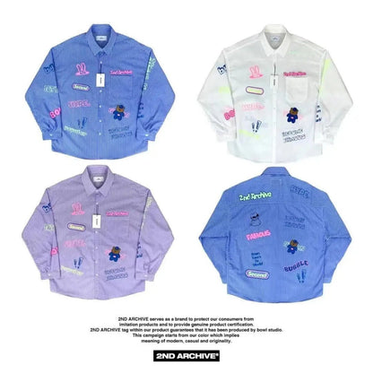 【一口價$379/件】🇰🇷韓國直送🇰🇷 2ND ARCHIVE Blue Bear Print Shirt-4 Color - HLY & CHOCCICO