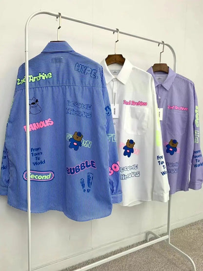 【一口價$379/件】🇰🇷韓國直送🇰🇷 2ND ARCHIVE Blue Bear Print Shirt-4 Color - HLY & CHOCCICO