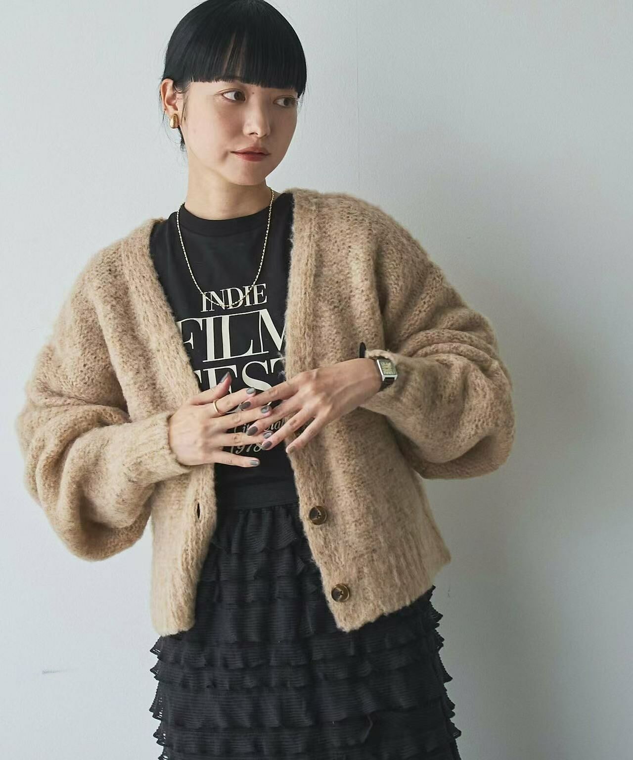 日本直送Coen Melange brushed short knit cardigan - HLY &amp; CHOCCICO