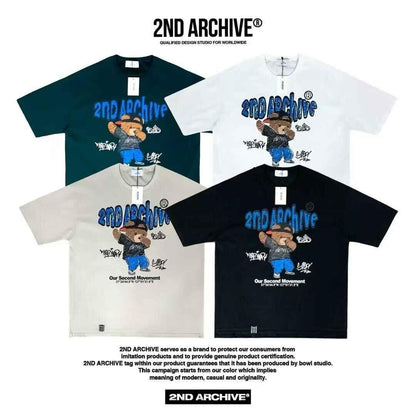 2nd Archive crayon bear graphic t-shirt in four colors, casual streetwear for men and women